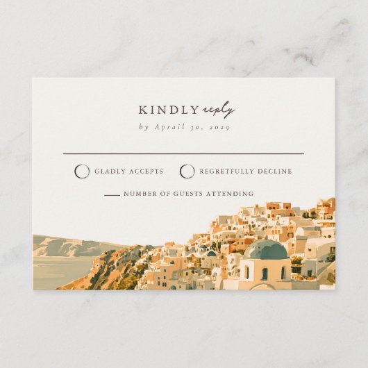 Santorini Caldera Mail Back Huwelijks RSVP Kaart (Voorkant)