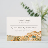 Santorini Caldera Mail Back Huwelijks RSVP Kaart (Staand voorkant)