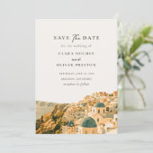Santorini Caldera Romantisch Mediterraan Huwelijk Save The Date (Staand voorkant)