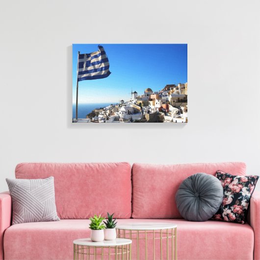 Santorini Canvas, Griekse middeleeuwse stad Canvas Afdruk (Insitu (Woonkamer))
