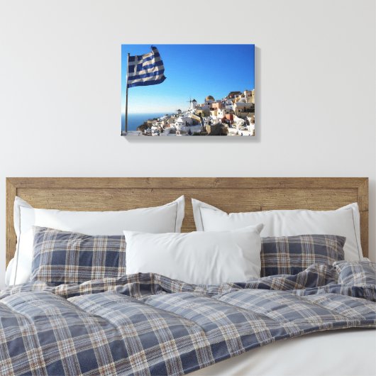 Santorini Canvas, Griekse middeleeuwse stad Canvas Afdruk (Insitu (Slaapkamer))