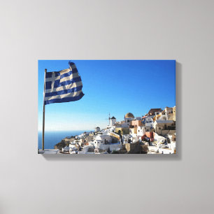 Santorini Canvas, Griekse middeleeuwse stad Canvas Afdruk
