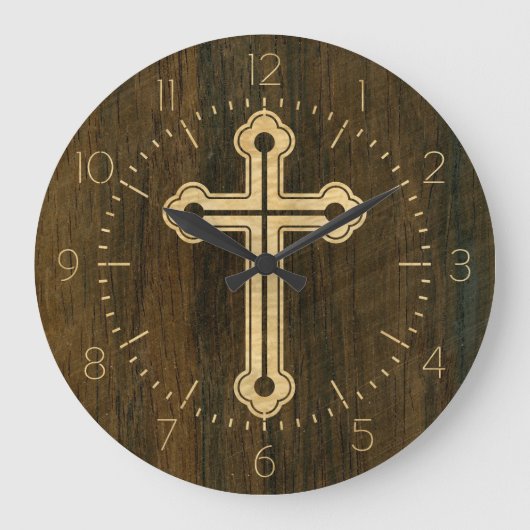 Santorini Christelijk Cross Wooden Maple Rosewood Grote Klok (Voorkant)