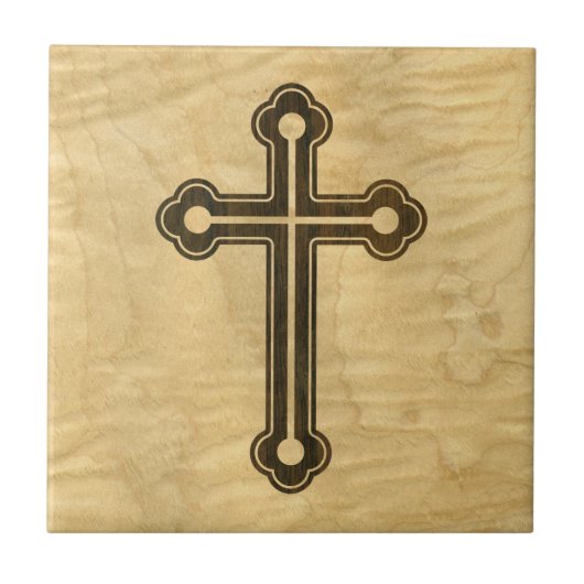 Santorini Christelijk Cross Wooden Maple Rosewood Tegeltje (Voorkant)