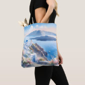 Santorini Classic Blauw Bruiloft Jubileum Tote Bag (Dichtbij)