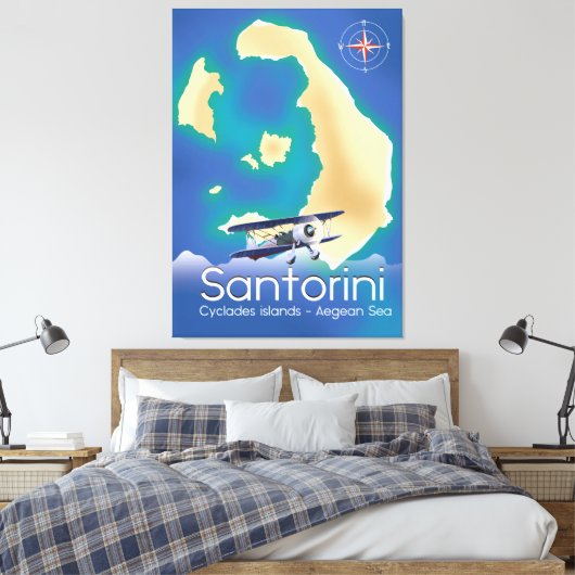 Santorini Cyclades Islands Aegean Zee map Canvas Afdruk (Insitu (Slaapkamer))