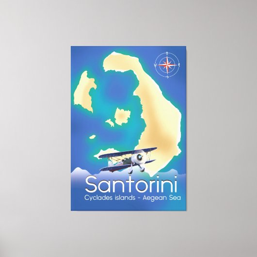 Santorini Cyclades Islands Aegean Zee map Canvas Afdruk (Voorkant)
