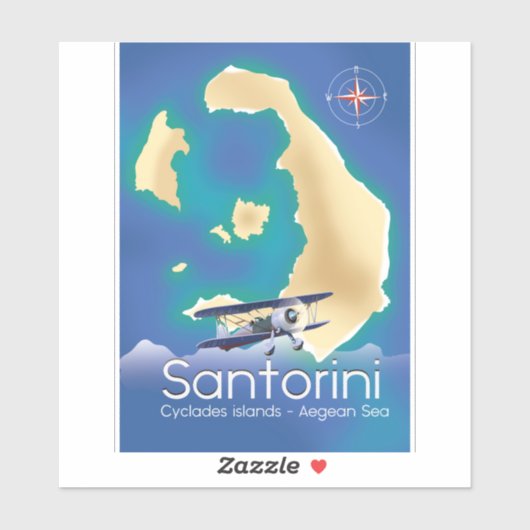 Santorini Cyclades Islands Aegean Zee map Sticker (Vel)