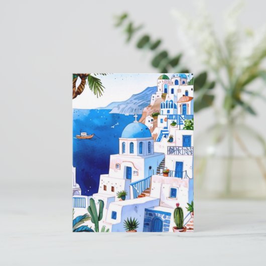 Santorini door het Zee, Griekenland Blauwe Waterve Briefkaart (Staand voorkant)