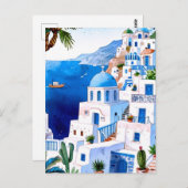 Santorini door het Zee, Griekenland Blauwe Waterve Briefkaart (Voorkant / Achterkant)