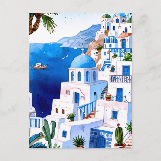 Santorini door het Zee, Griekenland Blauwe Waterve Briefkaart (Voorkant)