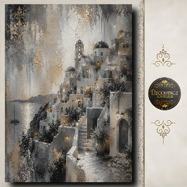Santorini-dorp decoupage mediterraan decor tissuepapier