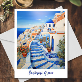 Santorini Eiland Illustratie | Reis Kunst Briefkaart