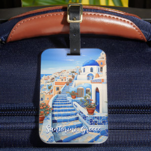 Santorini Eiland Illustratie   Reiskunst Bagagelabel