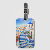 Santorini Eiland Illustratie | Reiskunst Bagagelabel (Voorkant (verticaal))