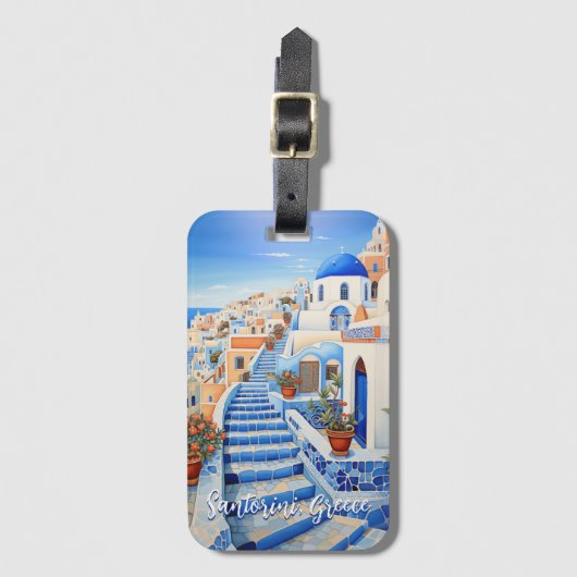 Santorini Eiland Illustratie | Reiskunst Bagagelabel (Voorkant (verticaal))