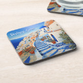 Santorini Eiland Illustratie | Reiskunst Bier Onderzetter (Linkerzijde)