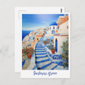 Santorini Eiland Illustratie | Reiskunst Briefkaart (Voorkant / Achterkant)