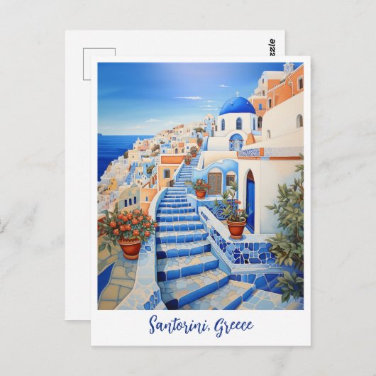 Santorini Eiland Illustratie | Reiskunst Briefkaart (Voorkant / Achterkant)