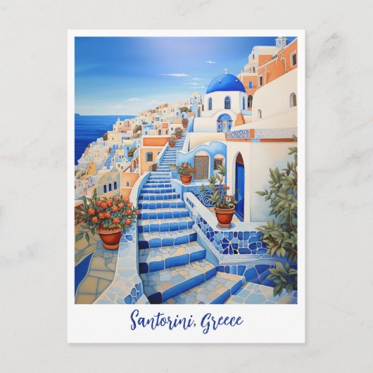 Santorini Eiland Illustratie | Reiskunst Briefkaart (Voorkant)