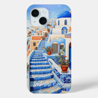 Santorini Eiland Illustratie | Reiskunst iPhone 15 Case