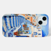 Santorini Eiland Illustratie | Reiskunst Case-Mate iPhone Case (Achterkant (horizontaal))