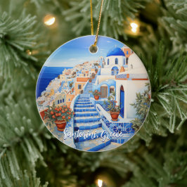 Santorini Eiland Illustratie | Reiskunst Keramisch Ornament