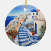 Santorini Eiland Illustratie | Reiskunst Keramisch Ornament (Voorkant)