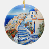 Santorini Eiland Illustratie | Reiskunst Keramisch Ornament (Achterkant)