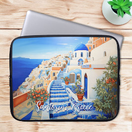 Santorini Eiland Illustratie | Reiskunst Laptop Sleeve