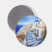 Santorini Eiland Illustratie | Reiskunst Magneet (Voorkant / Achterkant)