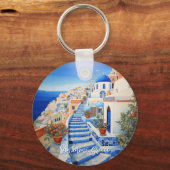 Santorini Eiland Illustratie | Reiskunst Sleutelhanger (Achterkant)