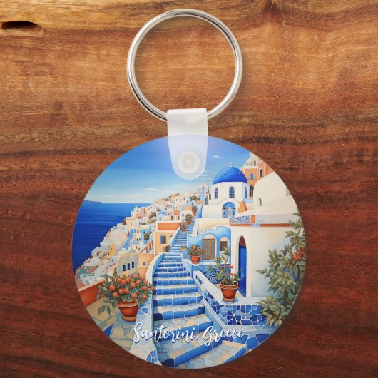 Santorini Eiland Illustratie | Reiskunst Sleutelhanger (Achterkant)