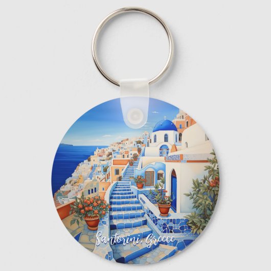 Santorini Eiland Illustratie | Reiskunst Sleutelhanger (Achterkant)