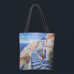 Santorini Eiland Illustratie | Reiskunst Tote Bag<br><div class="desc">Santorini Eiland Illustratie | Travel Art Canvas tas. Personaliseer met je eigen tekst. Dit is nog eens 100% originele Snuggle Hamster Design.</div>