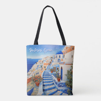 Santorini Eiland Illustratie | Reiskunst Tote Bag