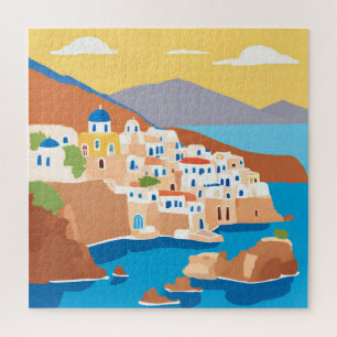 Santorini eiland uitzicht schilderij legpuzzel