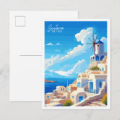 Santorini Engeland vintage reisillustratie Briefkaart (Voorkant / Achterkant)