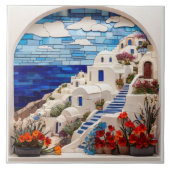 Santorini Faux Relief Mozaïek Boog, Grieks dorp Tegeltje (Voorkant)