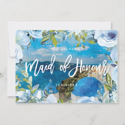 santorini floral maid proposal card bedankkaart (Voorkant)