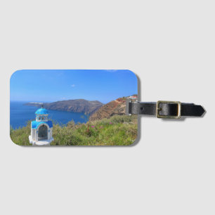 Santorini Greece Blue Domed Church Bagagelabel