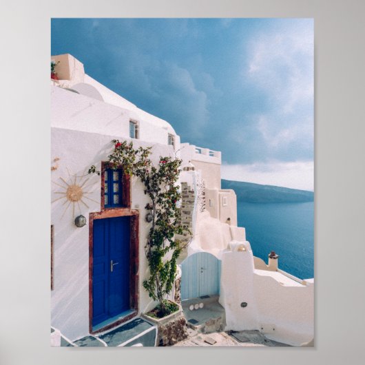 Santorini Greece - blue door at santorini greece Poster (Voorkant)