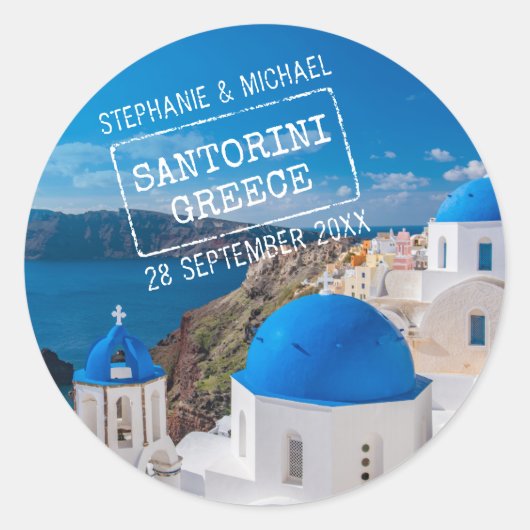 Santorini Greece Destination Custom Passport Stamp Ronde Sticker (Voorkant)