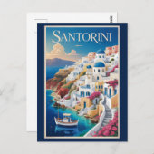 Santorini Greece Illustration Travel Art Vintage Briefkaart (Voorkant / Achterkant)