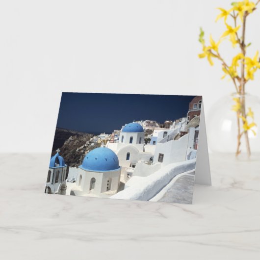 Santorini Greece Island Blue Zee Sky Blank Card Kaart (Gele Bloem)