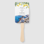 Santorini Greece Lemons Watercolor Wedding Program Handwaaier (Voorkant)