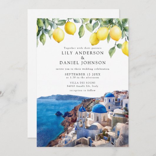 Santorini Greece Lemons Wedding Kaart (Voorkant / Achterkant)