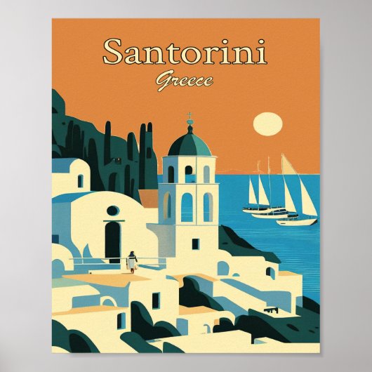 Santorini Greece Minimalistisch  Poster voor kunst (Voorkant)
