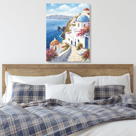 Santorini Greece Oil Painting Canvas Afdruk (Insitu (Slaapkamer))