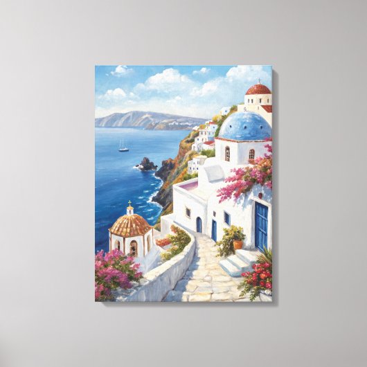 Santorini Greece Oil Painting Canvas Afdruk (Voorkant)